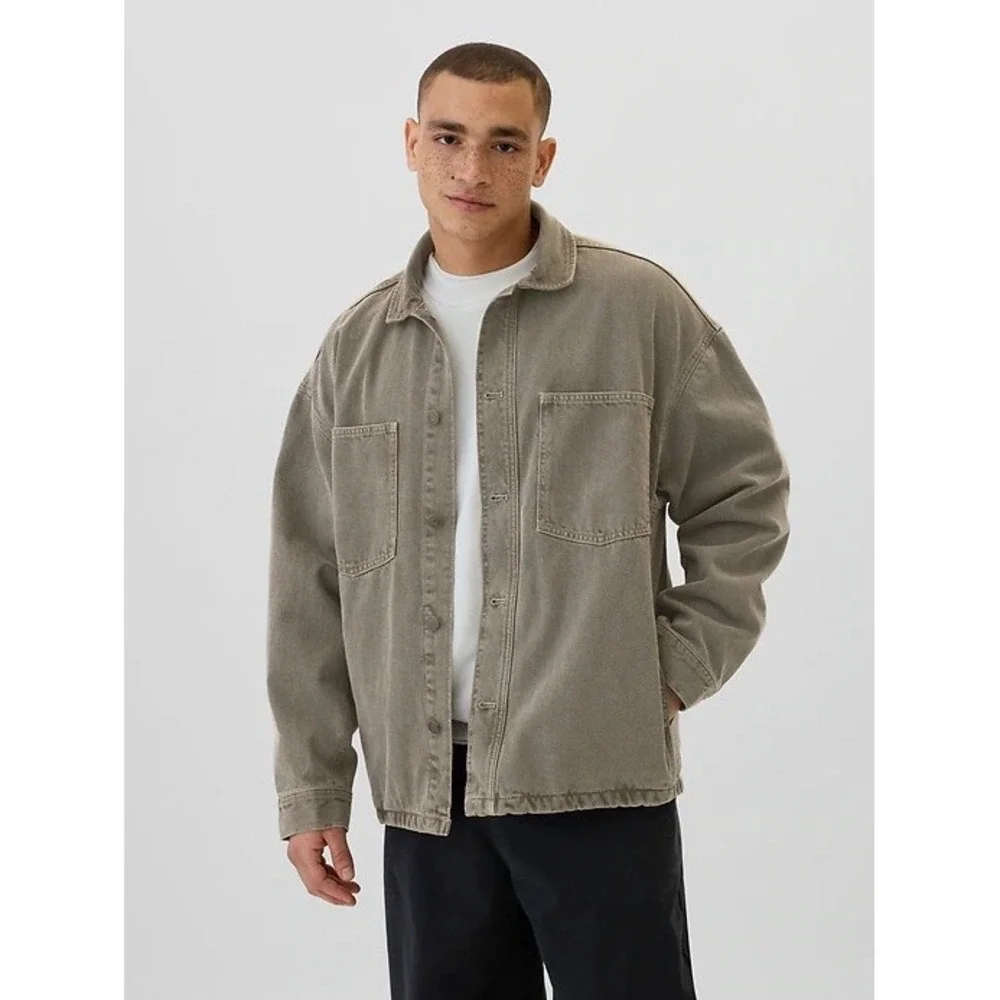 Gap Relaxed Denim Utility Shirt Jacket in Espresso Brown, Men's‎ Size Small